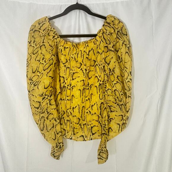 FRAME Off-The-Shoulder Billow Top XS | Yellow Black Python Print Blouse - Picture 3 of 5